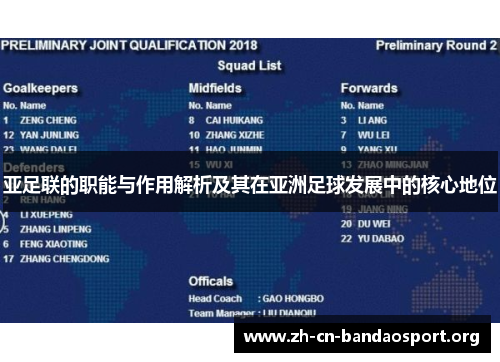 亚足联的职能与作用解析及其在亚洲足球发展中的核心地位